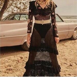 Chasing Unicorns floral crochet dress size L NWT